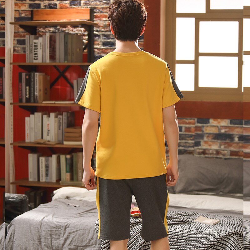 Pyjamassæt til mænd med korte ærmer printet plus størrelse 3xl løst stilfuldt afslappet nattøj i koreansk stil komfortabelt herre smart, tyndt hjem