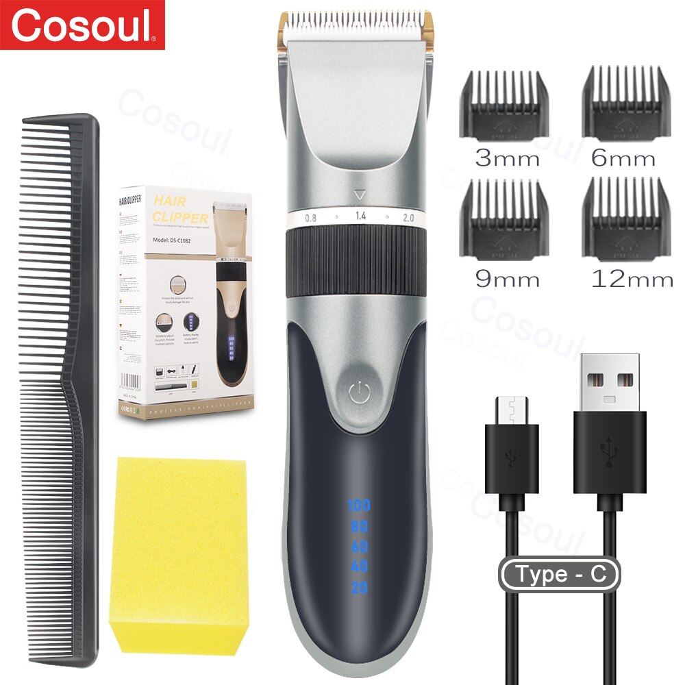 Haarschneidemaschine, elektrischer Friseur, Haarschneider für Männer, Erwachsene, Kinder, kabellos, wiederaufladbar, Haarschneidemaschine, professionell: Silber