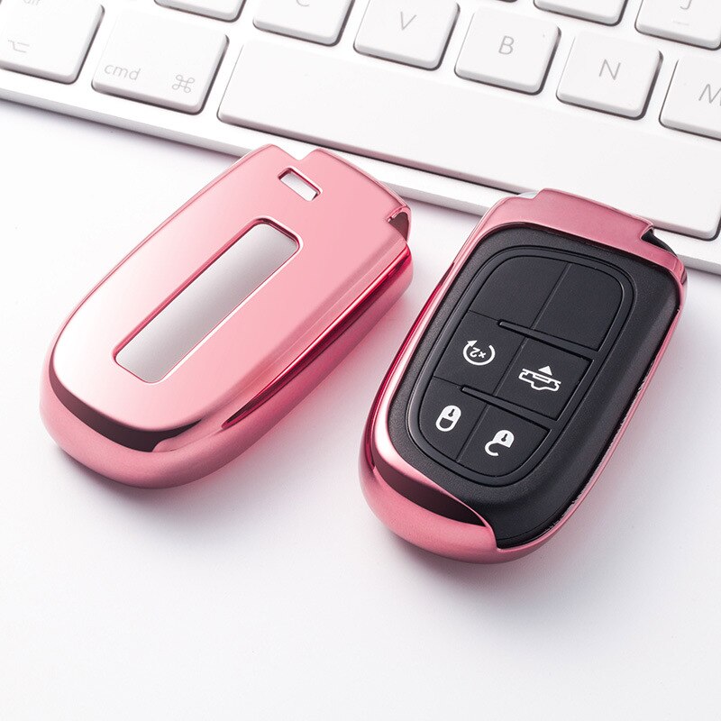 TPU Car Key Cover For Dodge Charger For Jeep Renegade Grand Cherokee For Chrysler 200 300 Key Fob Case For Car: A-pink
