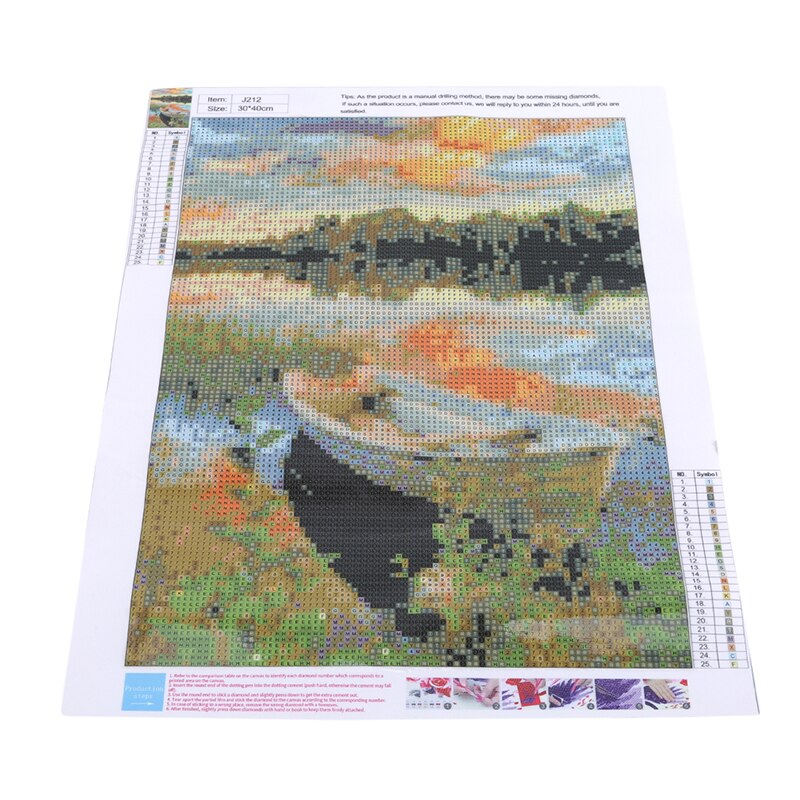 Cross Stitch Explosion Models DIY Painting 5D Cross Stitch Full Drill Lakeside Boat Woods Landscape Sunset Bedroom Paintings