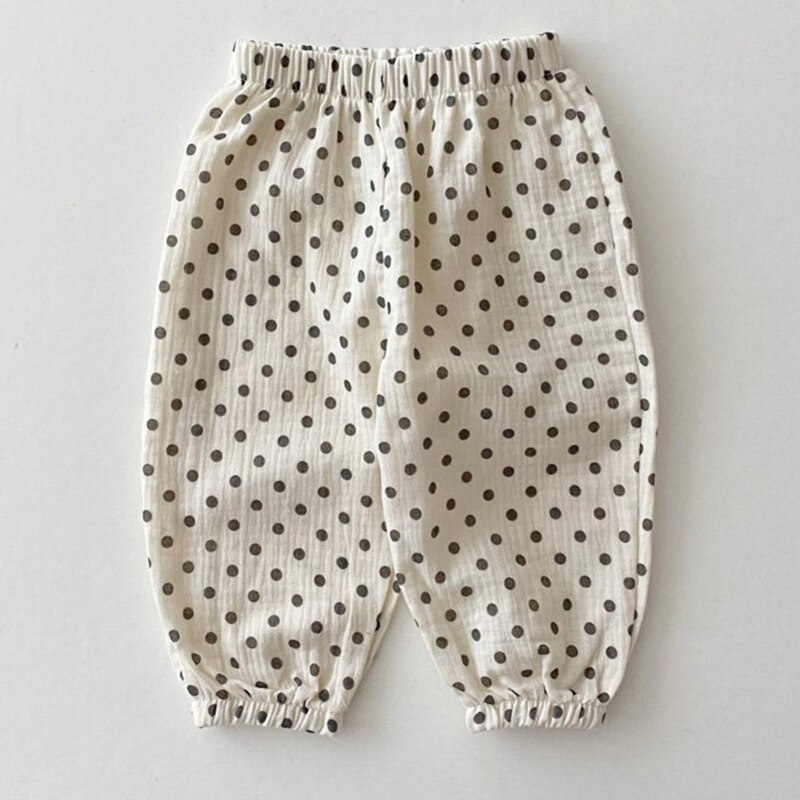 Summer Baby Clothes Linen Girls Pants Sweet Print Girls Trousers Boys Casual Pants: Khaki / 9M