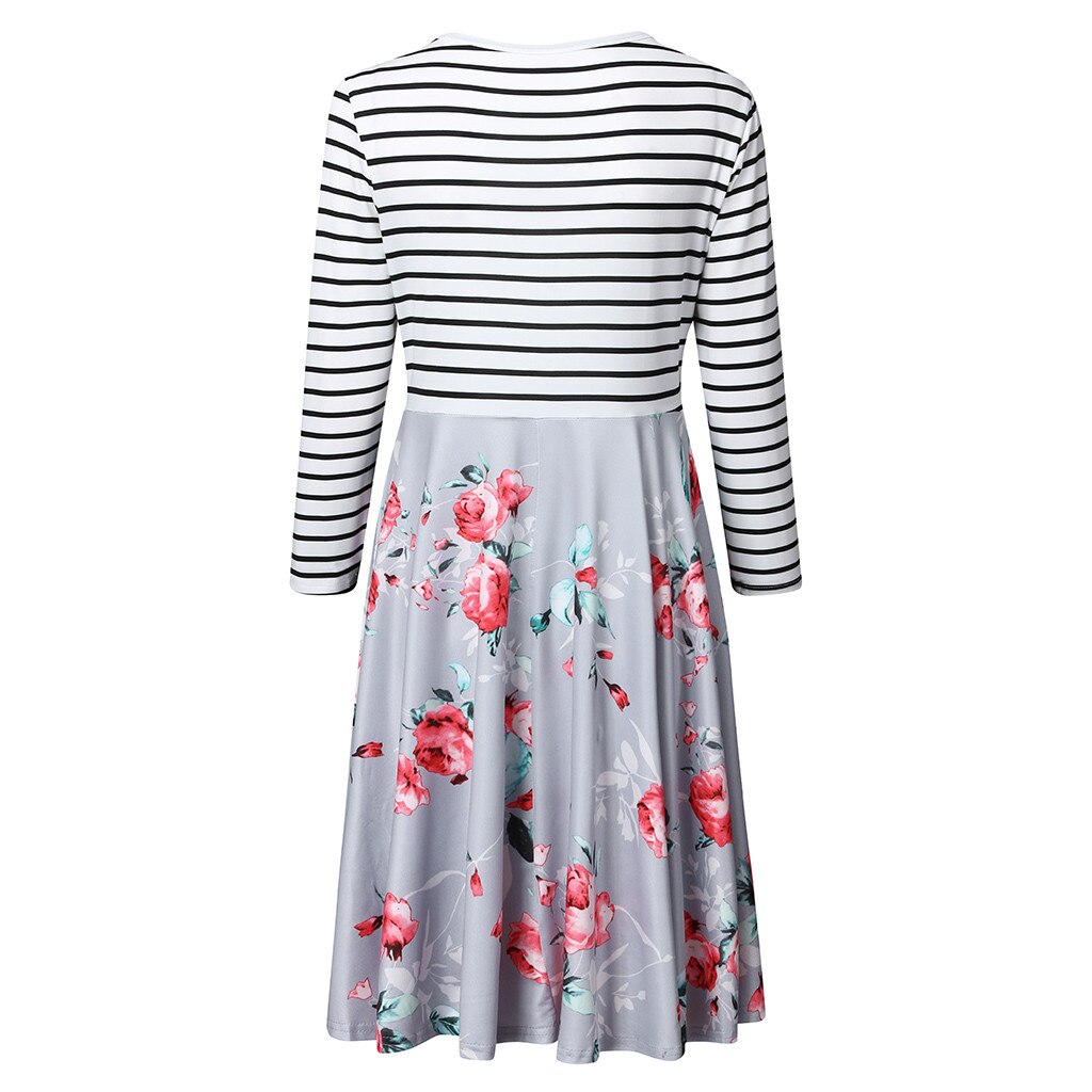 #50 Breastfeeding Clothes Nursing Dress Women Pregnant Nusring Maternity Long Sleeve Print Floral Splicing Stripe Dress