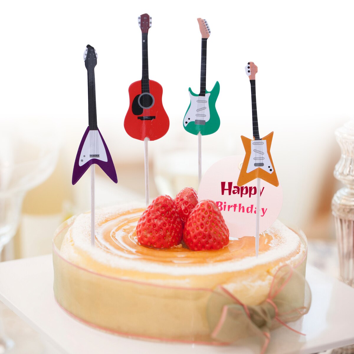 24 pçs guitarra cupcake toppers instrumento musical forma cupcake ferramentas de decoração bolo toppers para festa aniversário suprimentos a50