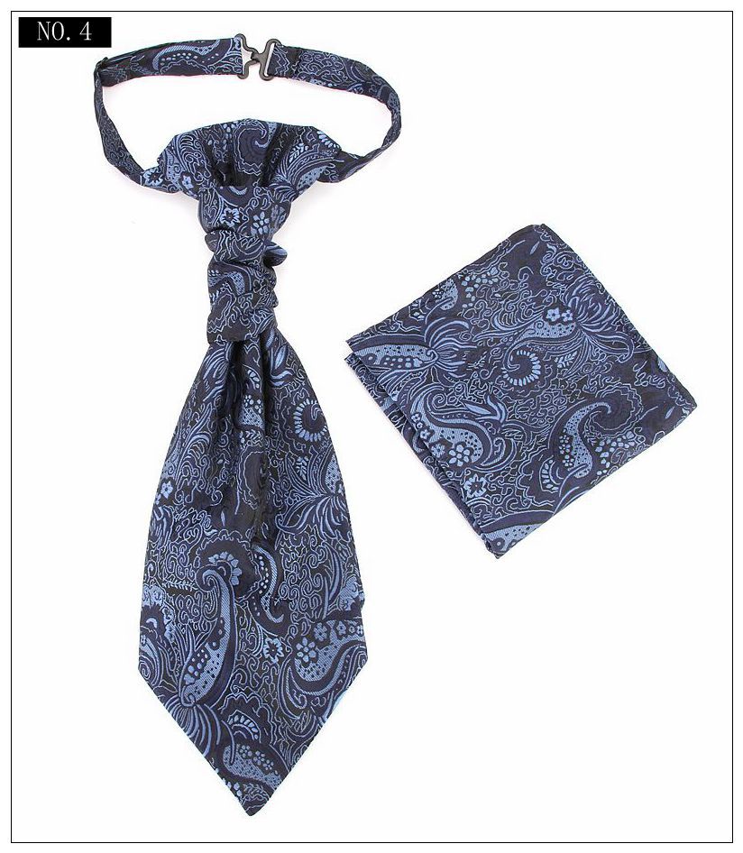 Paisley blomstret blå ascot slips mænd cashew slips lomme firkanter sæt herre & #39 ;s rød silke cravat slips lommetørklæder bryllup ascot tørklæde  b021: B021-004