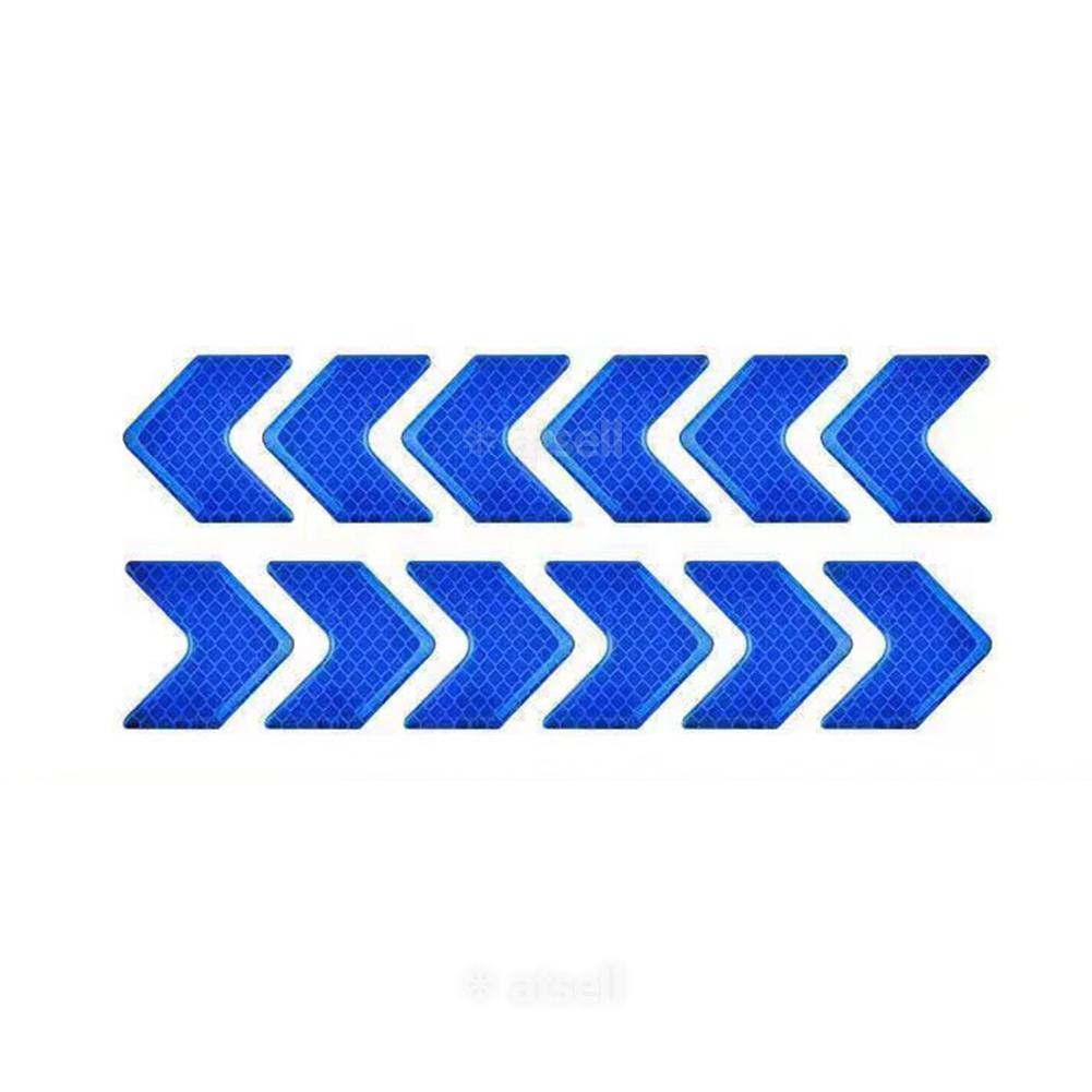 Pegatina reflectante de 12 piezas para coche, pegatinas de advertencia con patrón de flechas para motocicleta, cinta de seguridad para parachoques: Azul