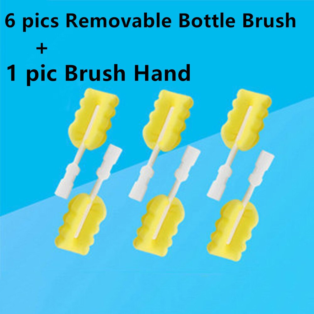 Triple Brush Set - Baby Bottle Removable Cleaner Brush, Feeding Mamadeira Nipple Brush & Straw Cleaner Limpia Biberones: 6 heads and 1 hand