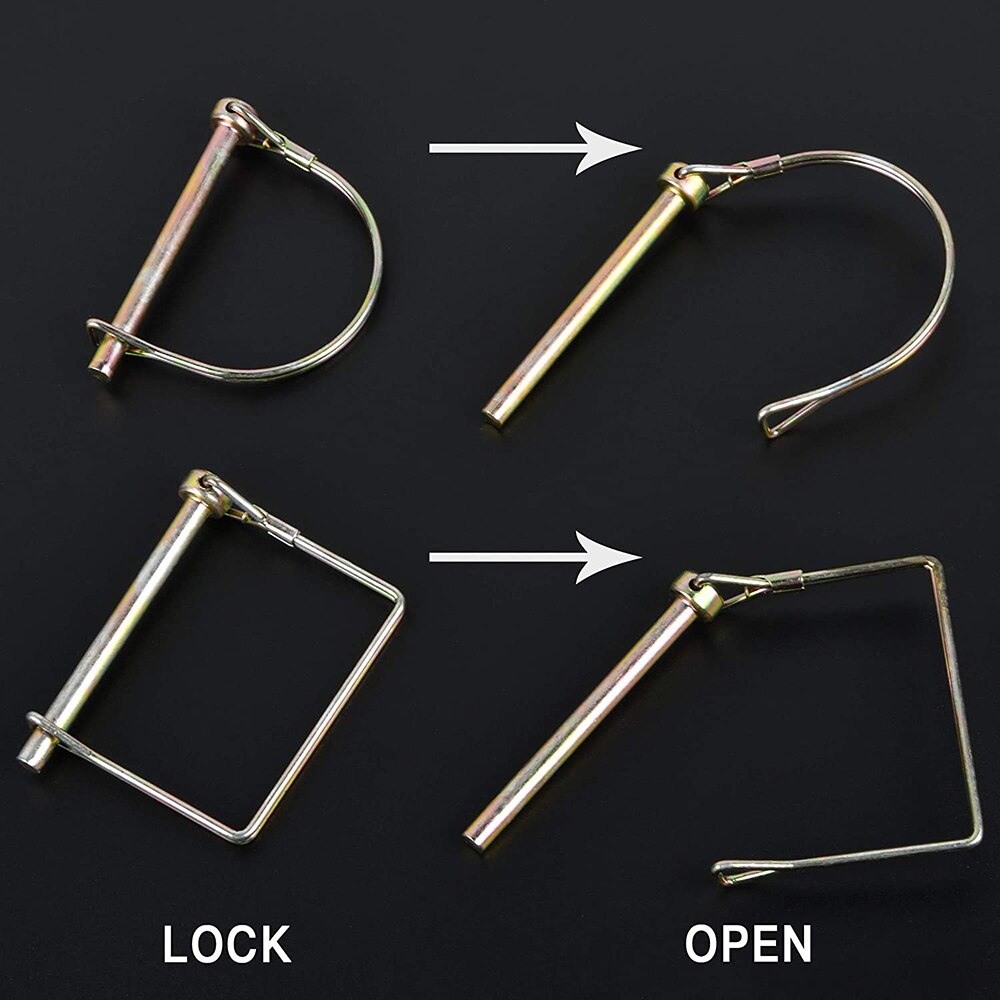 Wire Lock Pins, 1/4 Inch Heavy Duty Safety Coupler Pin Shaft Locking Pto Hitch Pin with Round Arch Wire Retainer for Trailers