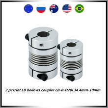 motor bellows coupler 2 pcs/lot LB-B-D20L34 4mm-10mm inner hole rated torque 1.8Nm Aluminum Alloy Shaft Coupler