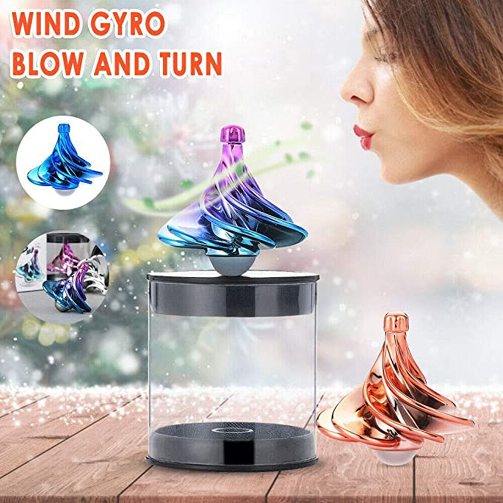 Whriling Top Wind Gyro Draagbare Wind Blow Turn Gyro Desktop Decompressie Speelgoed Lbv