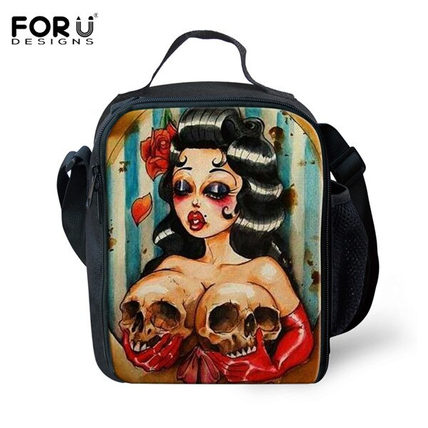 FORUDESIGNS Thermal Insulated Lunch Bag For Women Men Boys Girls 3D Skull Insulation Lunch Box Picnic Food Cooler Lunchbox Bolsa: C637G