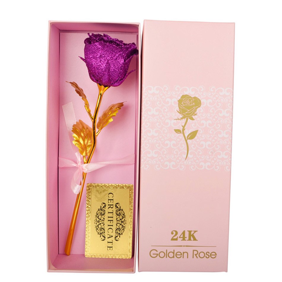 Bedst til kæreste gylden rose bryllupsdekoration gylden blomst valentinsdag guld rose guld blomst med kasse: Lilla