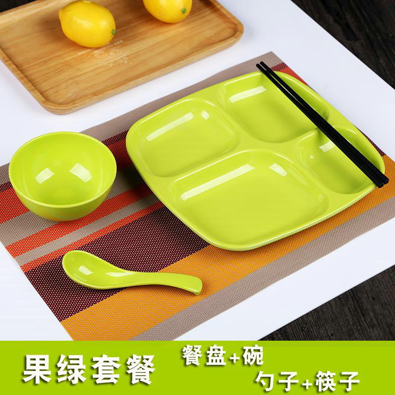 10 Inches Divided Plates,Melamine Tray Plate,Stackable,Dishwasher Safe (blue),Imitation Porcelain Square 4 Grid Fast Food Plate