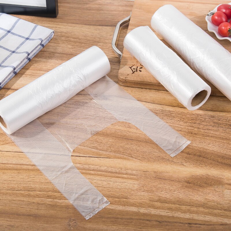 100 stk / rulle engangs punktbrydende vest type gennemsigtig pose plastpose mad konservering taske husstand gadget god