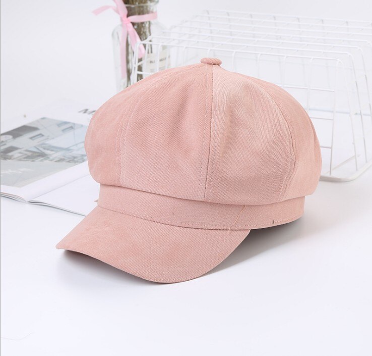 Vrouwen Hoeden Krantenverkoper Kunstenaar Beanie Hoed Vintage Effen Kleur Acht Panel Visor Cabbie Cap Achthoekige Hoeden: Roze