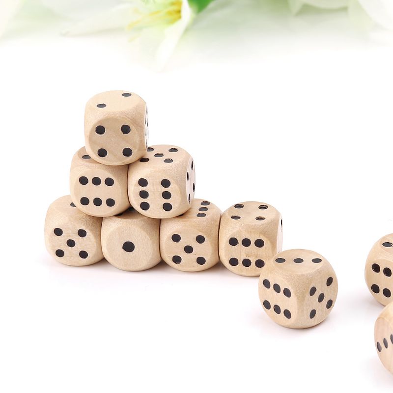 10 Pcs 6 Sided Wood Dice Point Cubes Round Corner Party Kid Toys Game 14*14*14mm