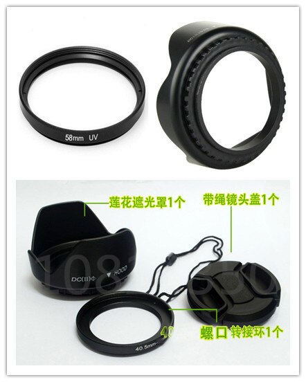 Ensemble de caméra 4 en 1, pare-soleil 58mm + capuchons d&#39;objectif + bague d&#39;adaptation + filtre UV pour S0NY A6500 A6000 A6300 16-50mm A5100 A5000 NEX-5R