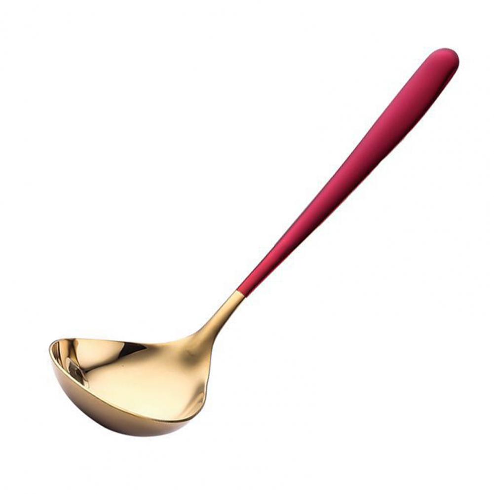 Stainless Steel Soup Spoon Thickened Stainless Steel Soup Ladle Long Handle Stirring Spoon Tablespoon Kitchen Supplies Tableware: Red