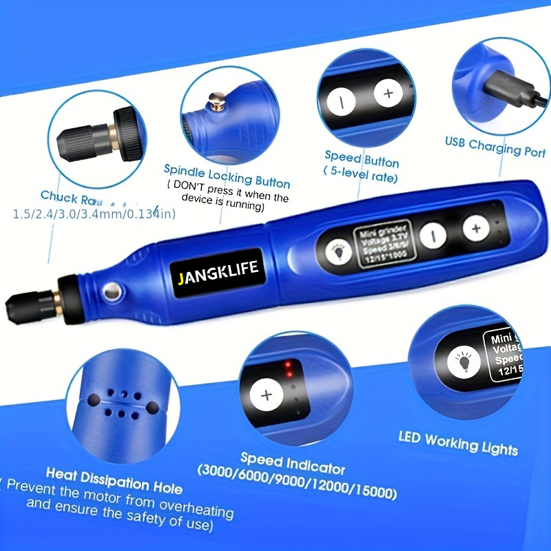 Bezprzewodowy zestaw narzędzi obrotowych USB do obróbki drewna Pióro grawerujące DIY do biżuterii Metal Glass Mini wiertarka bezprzewodowa