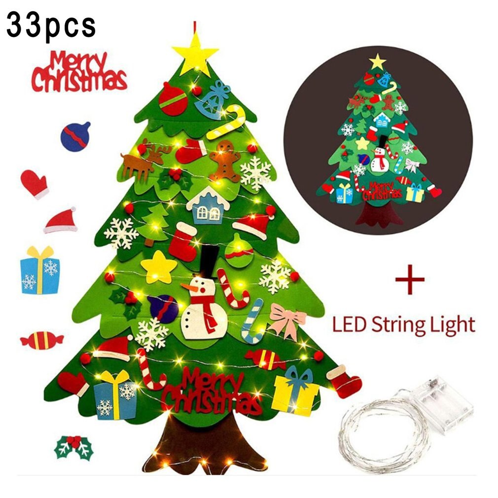 Voelde Kerstboom Diy Kerstversiering Stiksels Letters Met Led String Lights Home Decoratie Ornamenten