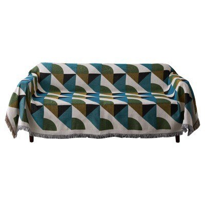 Vintage geometrisk grønn sofa teppe strikket sofa vektet teppe bomull sofa/stoltrekk billedvev teppe reiseteppe: Grønn / 130 x 160cm