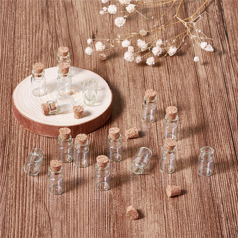 20pcs Mini Tampions Glass Jar Glass Bottles Bead Containers with Cork Stoppers Bottle Pendant for Jewelry Making 18x10mm