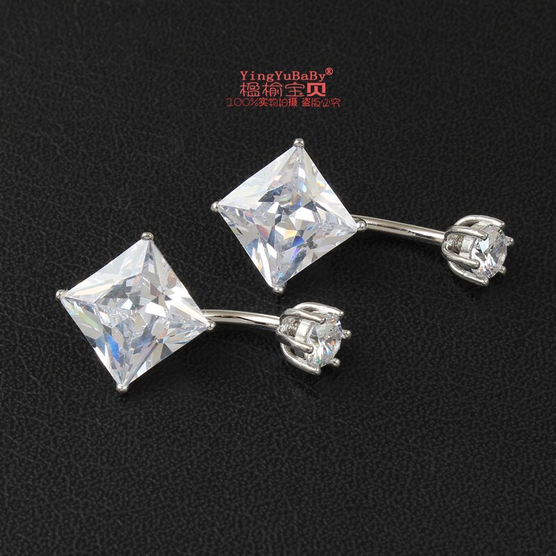 925 Sterling Zilver Vrouwen Belly Button Ring Vierkante Zirkoon Clear Grote Steen Body Sieraden Echt Fijne Sieraden