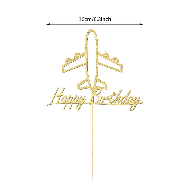 YOMDID Golden Airplane Cake Topper Glitter Cake Topper Paper Cake Decor Sparkly Party Cake Decoration for Birthday Celebrations: Default Title