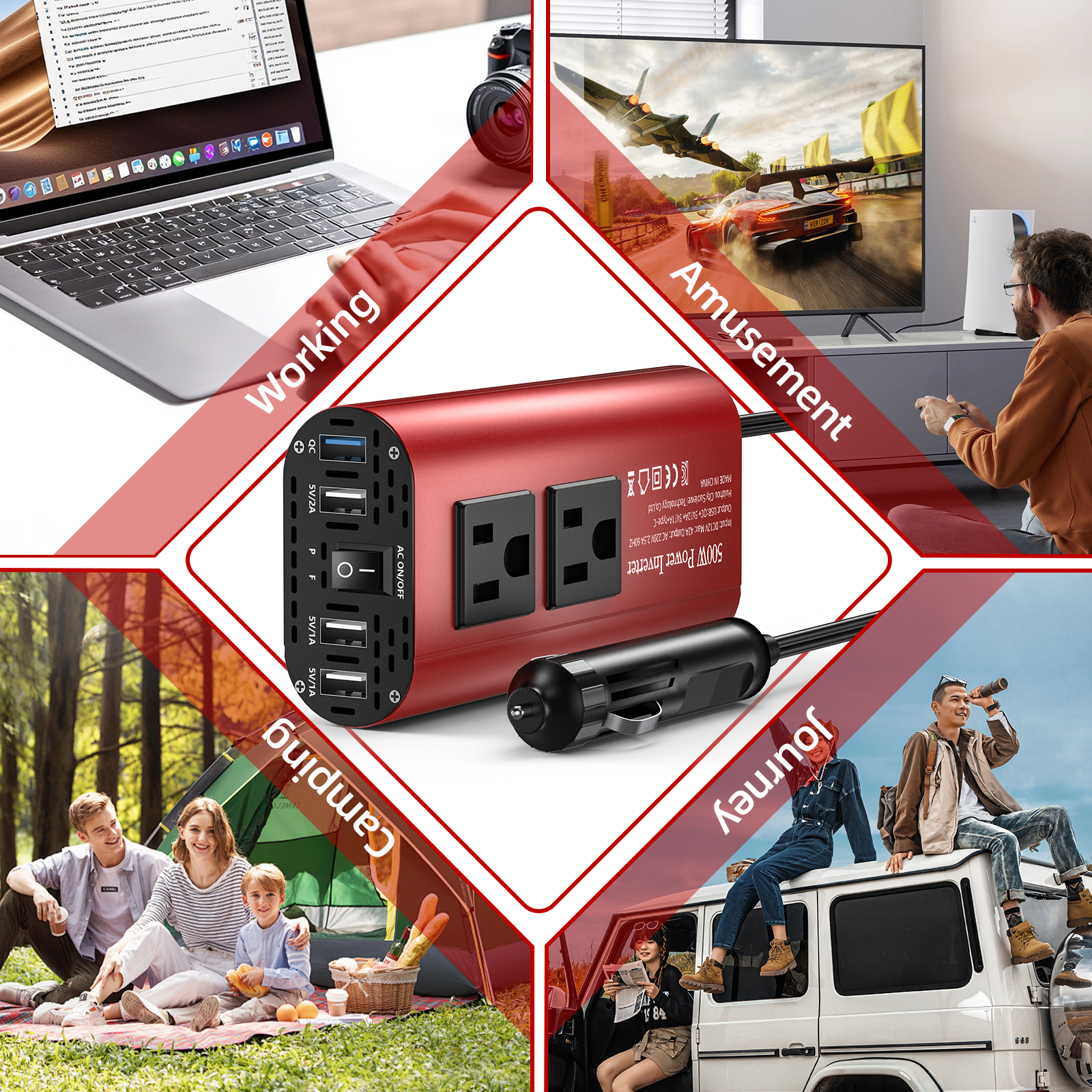 DC 12V to 110V AC Automotive inverter 500W DC to AC converter Automatic transformer with US standard socket multi-USB automotive