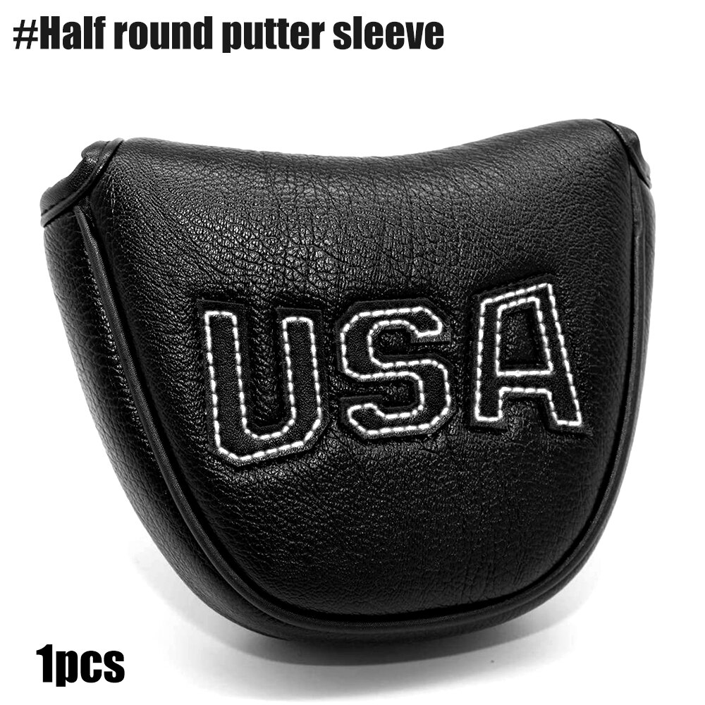 Golf Fahrer Kopf Abdeckungen, Golf Fairway Headcover Abdeckung, golf Holz Headcovers USA Rettungs Schwarz Kühl Dicke Leder Gut-Made: White lineHalf Round