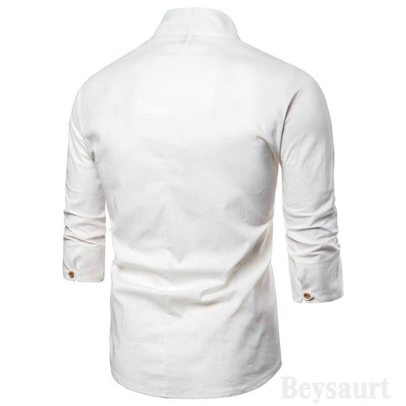 3/4 Mouwen Traditionele Chinese Shirt Mannelijke Kleding Man Top V-hals Shirt Linnen Mannen Kimono Shirt Mannelijke Kleren 4XL