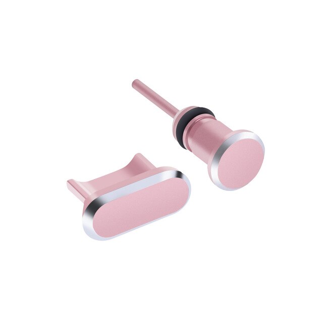 Micro USB Charging Port + Earphone Port Dust Plug Android Mobile Phone 3.5mm Headset Stopper Retrieve Card Pin: Rose Gold