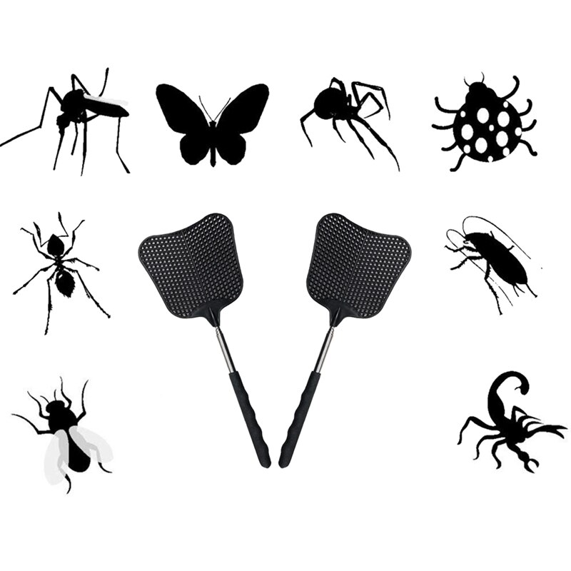 Myg og fluefarvede plastikfluespreder, der kan trækkes tilbage i rustfrit stål, velegnet til indendørs og udendørs brug  (2 pakke)