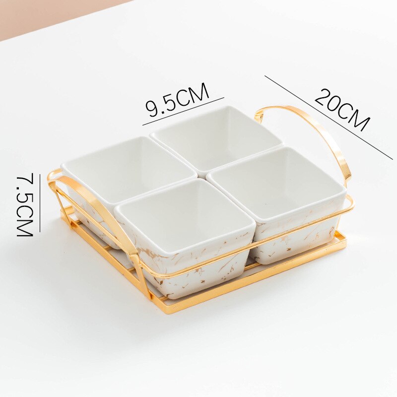 Plato de fruta dividido de cerámica, vajilla de lujo ligera para aperitivos, sala de estar, plato de fruta seca, plato de fruta para postre: 4 grid-bronze white