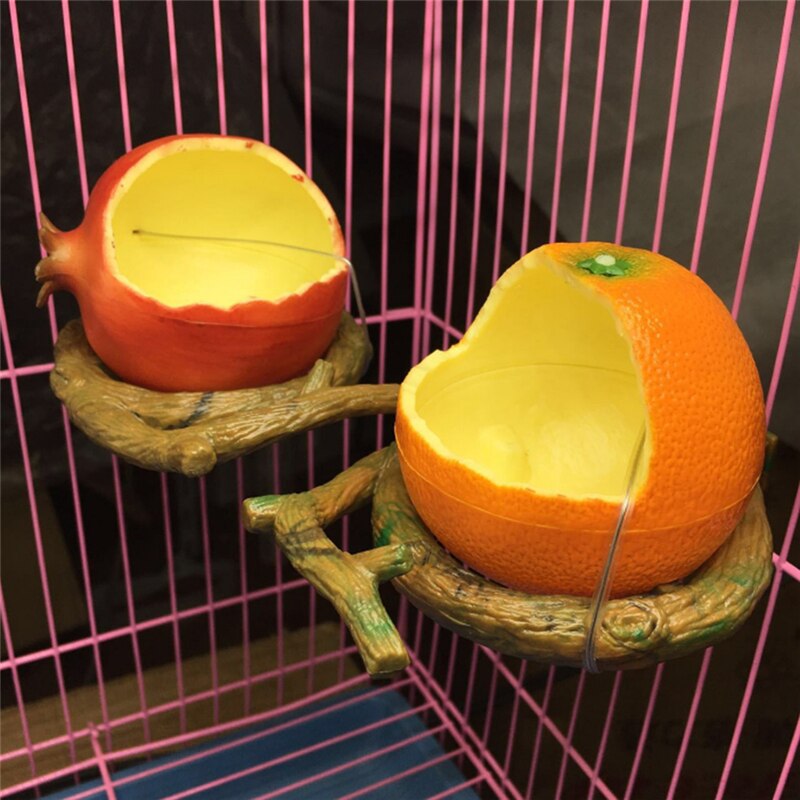 Funny Fruit Shape Bird Parrot Feeder Orange Pomegranate Food Water Feeding Bowl Container Feeders For Crates Cages Coop Pet