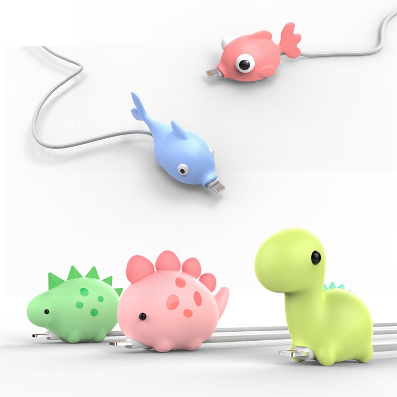 Søte tegneserier dyr bite kabel databeskytter fisk dinosaur hund shaper kabel opptrekker arrangør iphone ipad datalinje beskyttelse