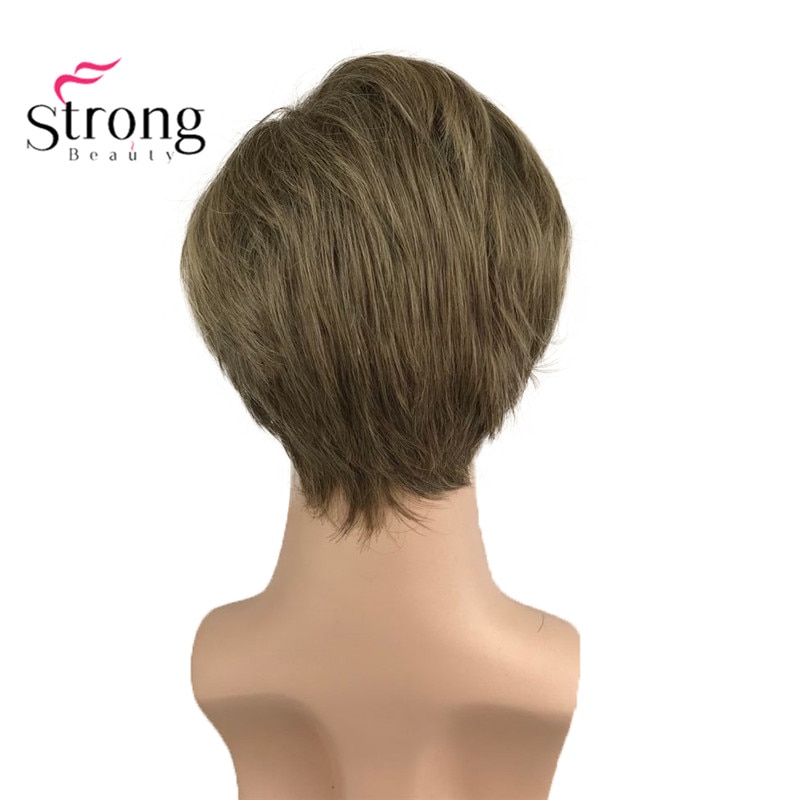 Strongbeauty lysebrune korte herreparykker syntetisk helparykk til menn