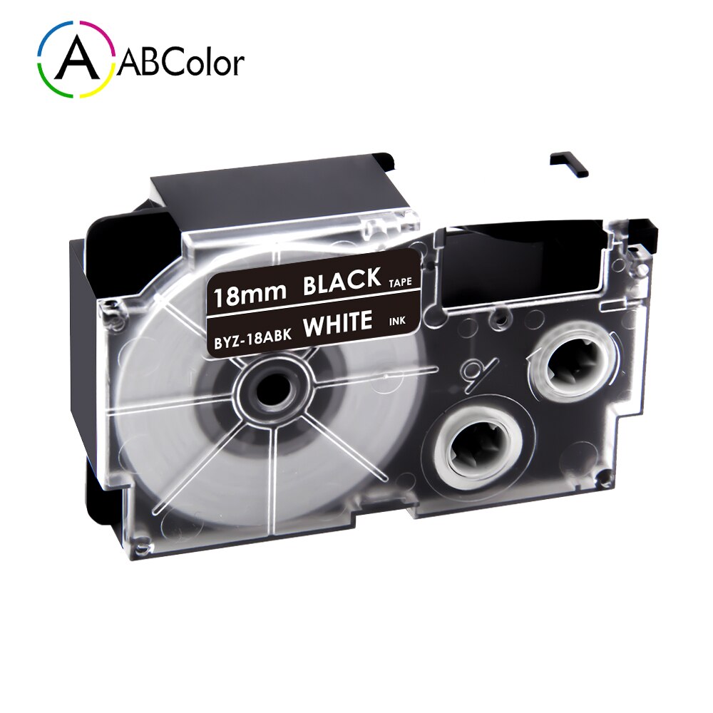 16 Colors XR-18X XR-18WE Labels For CASIO 18mm XR-18X XR-18YW Tape Label Cartridges For CASIO KL-130 KL-120 KL-430 Label Maker: White on Black