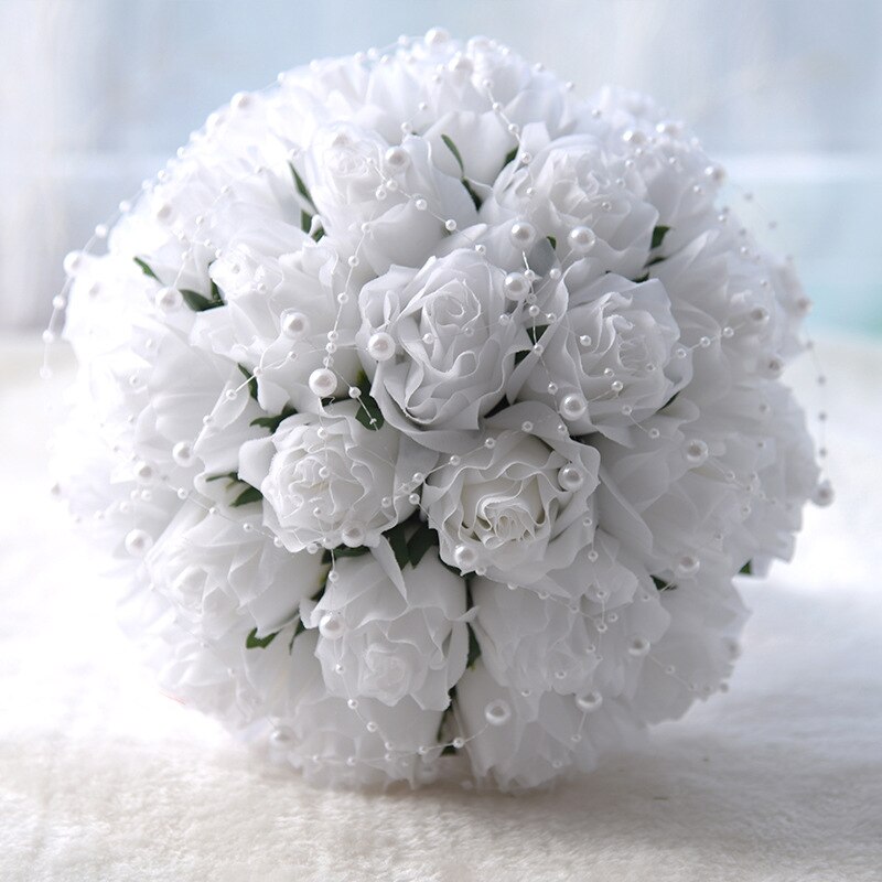 Rose Wedding Bouquets Handmade Bridal Flower Wedding Party Wedding Accessories Flowers Pears beaded with Ribbon S127