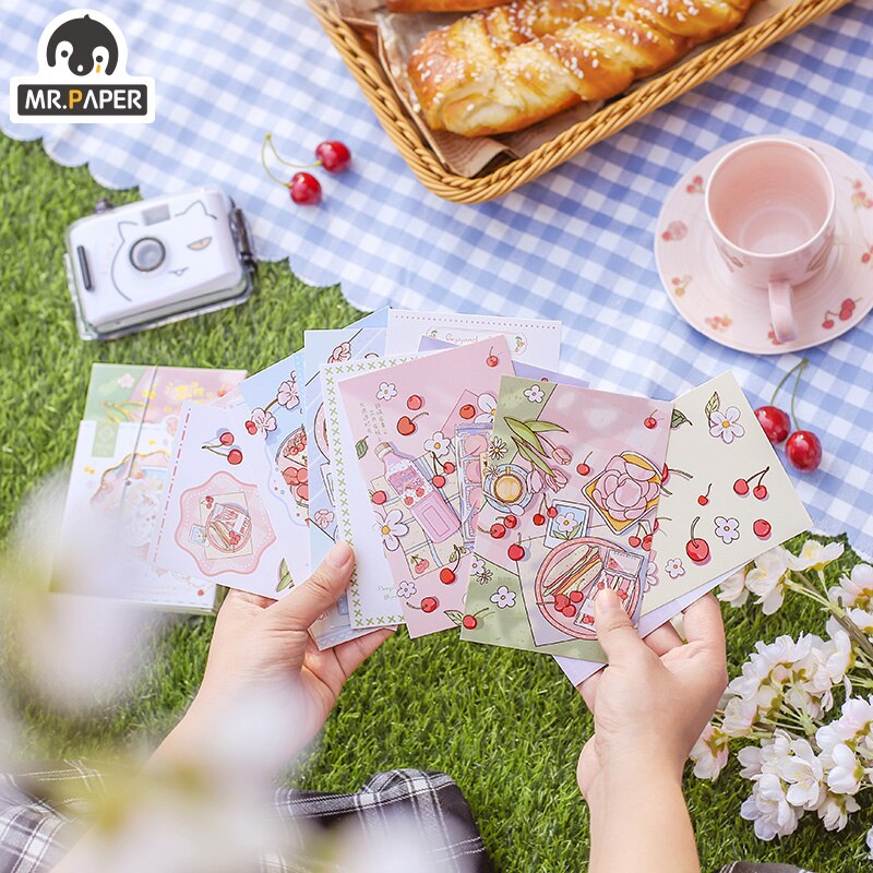 Mr.Paper 30 Pcs/box Cartoon Style Spring Cherry Series Postcards Blessing Writing Greeting Decor Collage Material