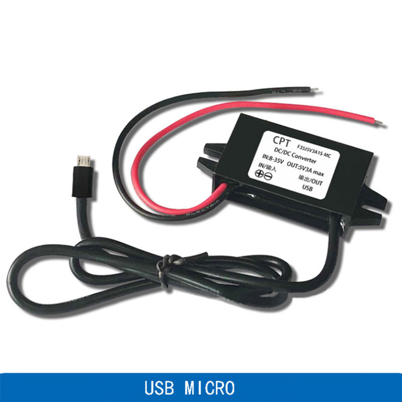 Dc -dc 12v to 5v auto-stroomomvormer, micro-mini usb 3a stroomadapter met spanningsverlaging en beveiliging tegen omgekeerde polariteit 15w: Grijs