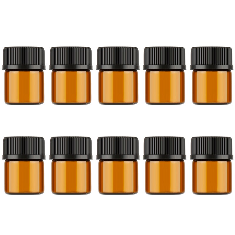 10 Stks/set Mini Amber Glas Etherische Olie Reagentia Hervulbare Vloeibare Pot Aromatherapie Etherische Olie Fles Sample Flessen Gereedschap: 1ml