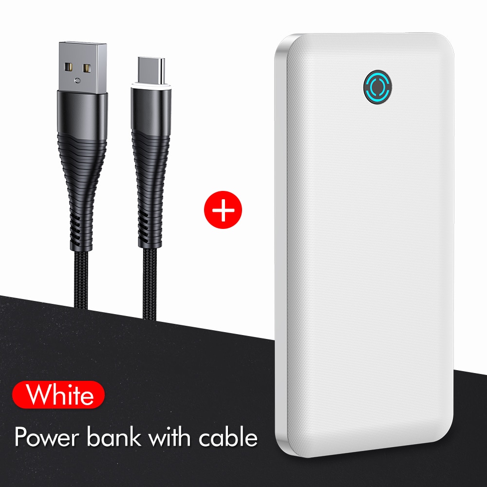 YKZ 10000mAh Power Bank For iPhone 12 pro max Powerbank External Battery Pack Portable Charger Power Bank for Xiaomi Mi 9: white with cable