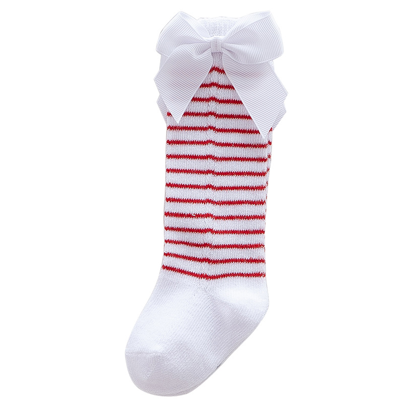 Streep Bowkot Baby Sokken Herfst Winter Soft Warm Kids Hoge Sokken Elastische Katoenen Baby Meisje Jongen Sokken Baby Voet Accessoires