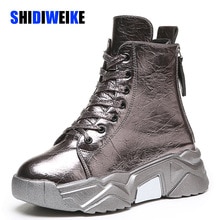 Height Increasing Sneakers Platform Shoes Woman Casual Shoes Thick Sole Waterproof Back Zipper Lace-up Bling Women Shoes I035
