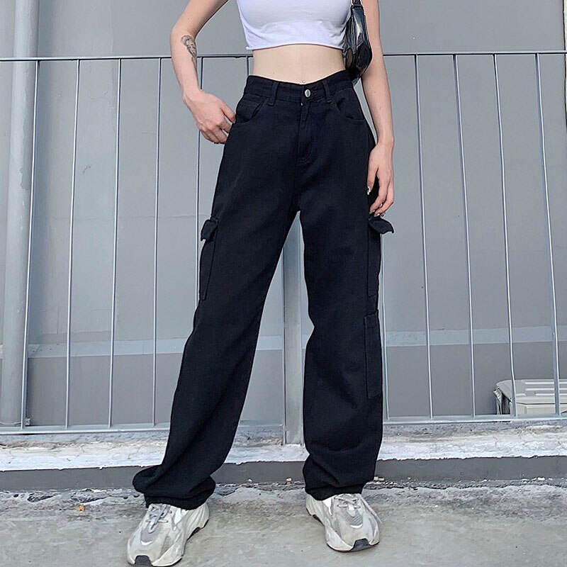 Casual oversize joggingbukser til kvinder basic cool joggers kvinder jeans streetwear bukser med brede ben bukser stor lomme sød og psyko