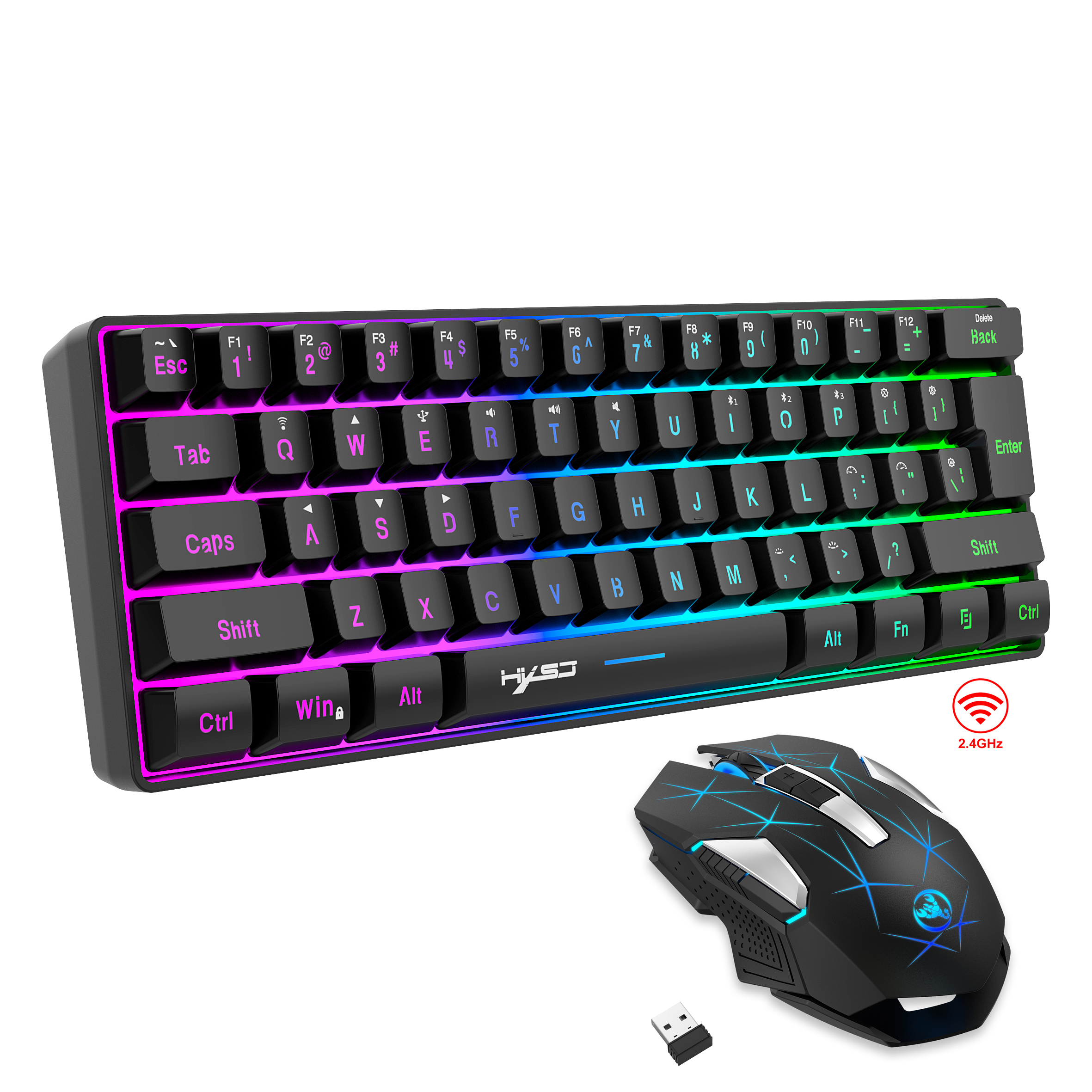 60% Bezprzewodowa klawiatura i mysz do gier, podświetlana RGB, cicha, ergonomiczna klawiatura mechaniczna, mysz do gier na komputer stacjonarny: Ciemnoniebieski