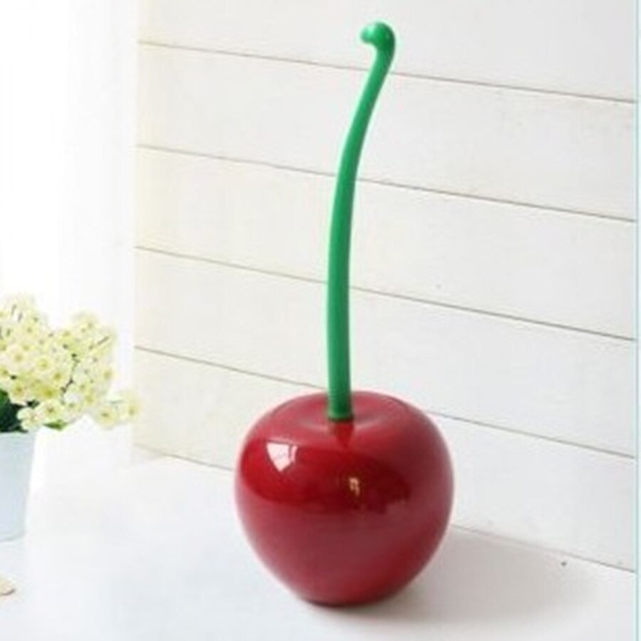 Lovely Cherry Shape Lavatory Brush Toilet Brush &amp; Holder Set Red Toilet brush toilet holder bathroom accessories