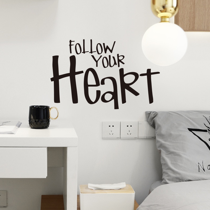 Følg ditt hjerte wallsticker wordart stue soverom tapet barnerom hjemmedekorasjon veggmaleri engelske ordtak klistremerker