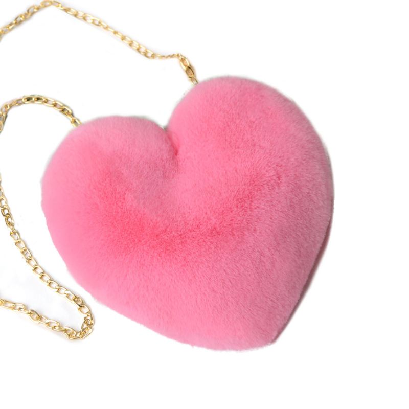 Mini borse a tracolla pelose a forma di cuore borse a tracolla in peluche pelose per donna M5TE: 8