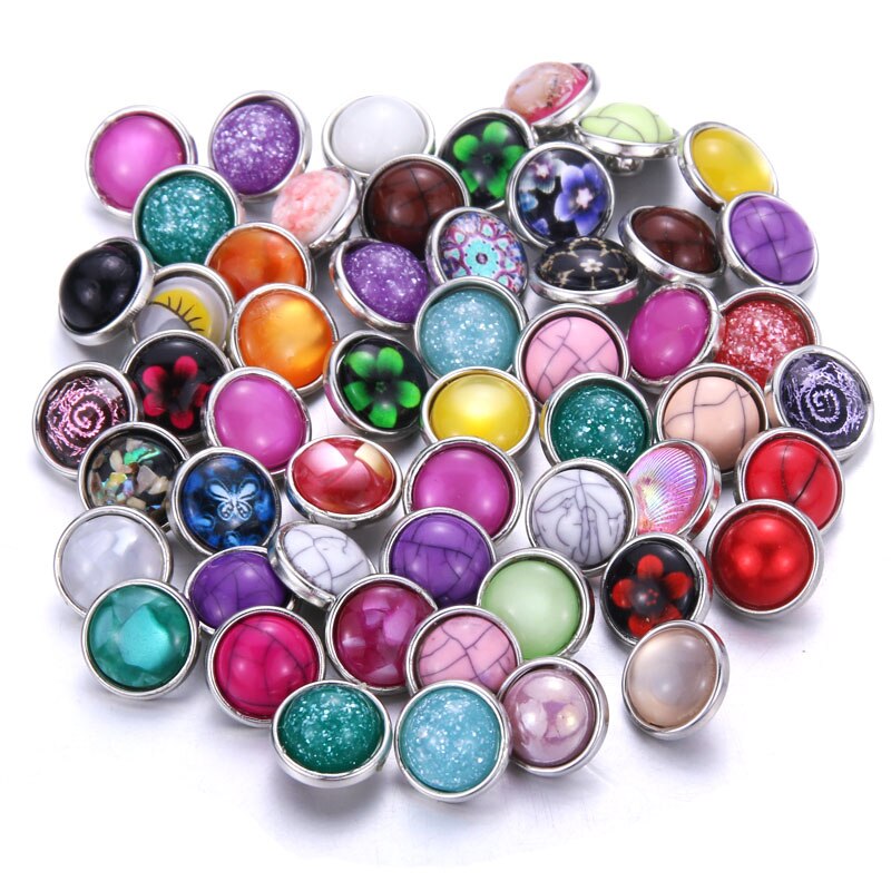 10pcs/lot Mix Style Rhinestone 12mm 18mm Resin metal Snap Buttons Jewelry Fit Charm Bracelets &amp; Bangles For women man: 12mm mix Resin